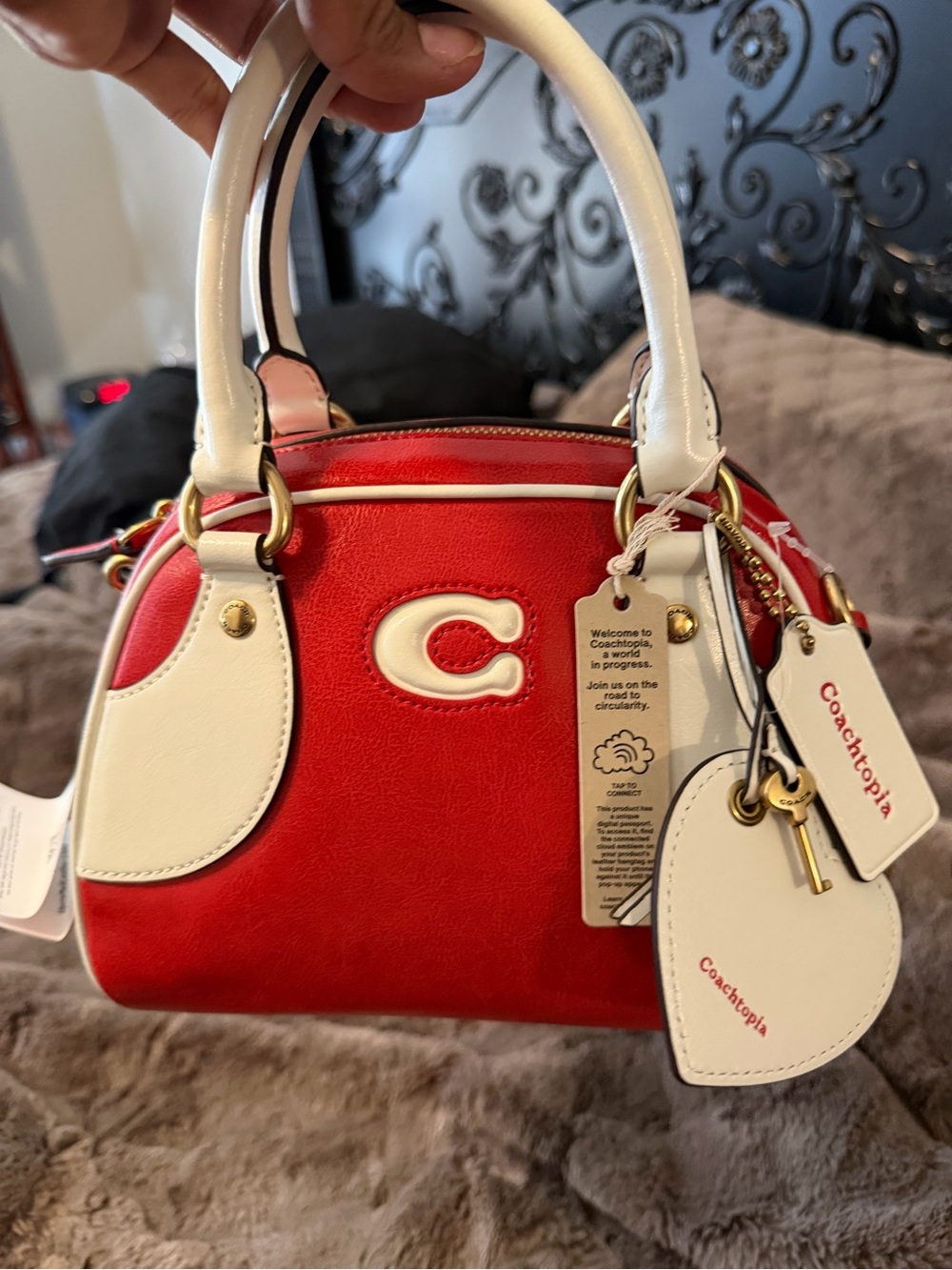 CoachtoTwo-Tone Red and White Mini Satchel - Picture 3 of 5